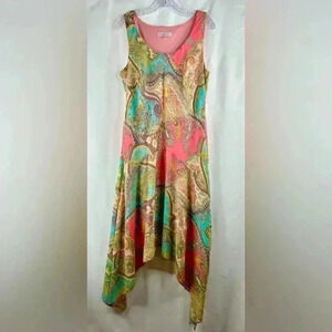 Robbie Bee Boho Paisley Handkerchief Hem Asymmetric Chiffon Crepe Dress Size 12